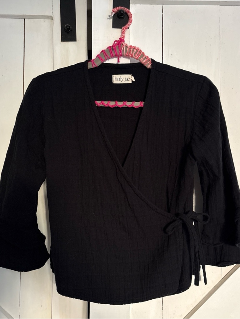 hardy jac Wrap Front Black Blouse